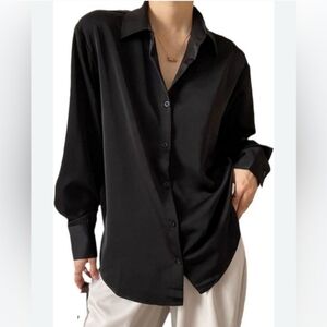Jmitha Silky Stretch Black Button-Up Shirt Sz L NWT